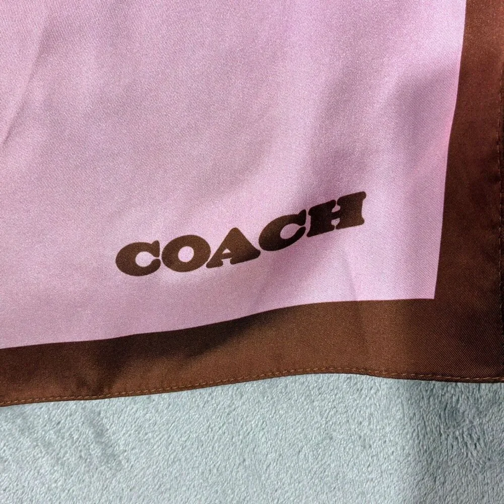 Coach Rexy Multicolor Silk Square Scarf Logo Print Satin Lightweight 35”
